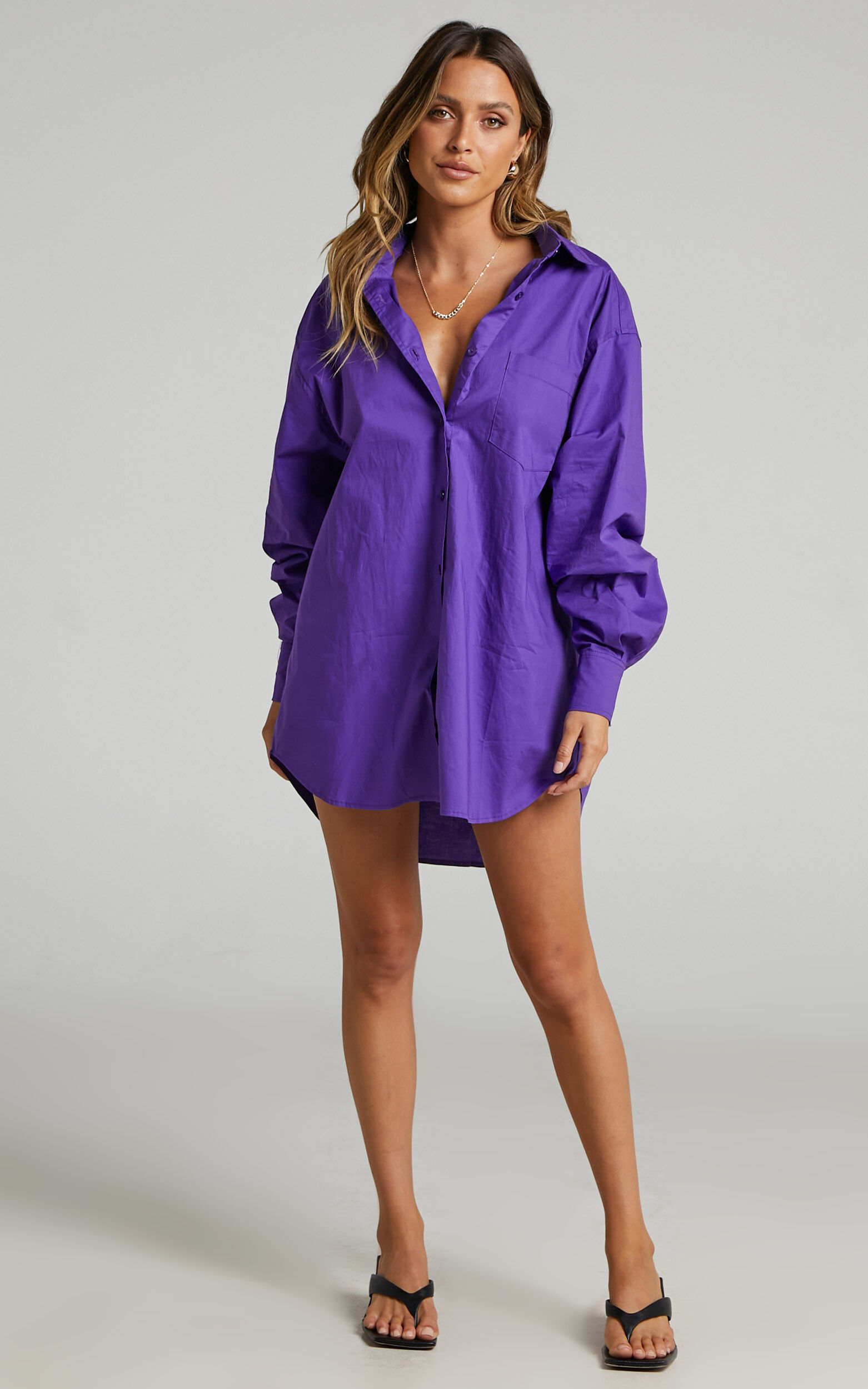 Janaya Longsleeve Shirt Dress in Purple ...